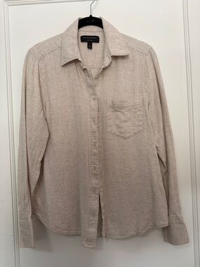 Banana Republic Beige Button-Down Linen-Blend Shirt